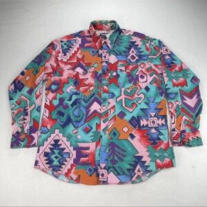 Vintage Wrangler Shirt Mens 18x36 XL Brushpopper Western Aztec Navajo Checotah